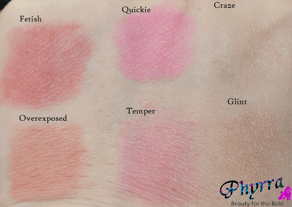 Urban Decay Anarchy and Shattered Blush and highlighter swatches